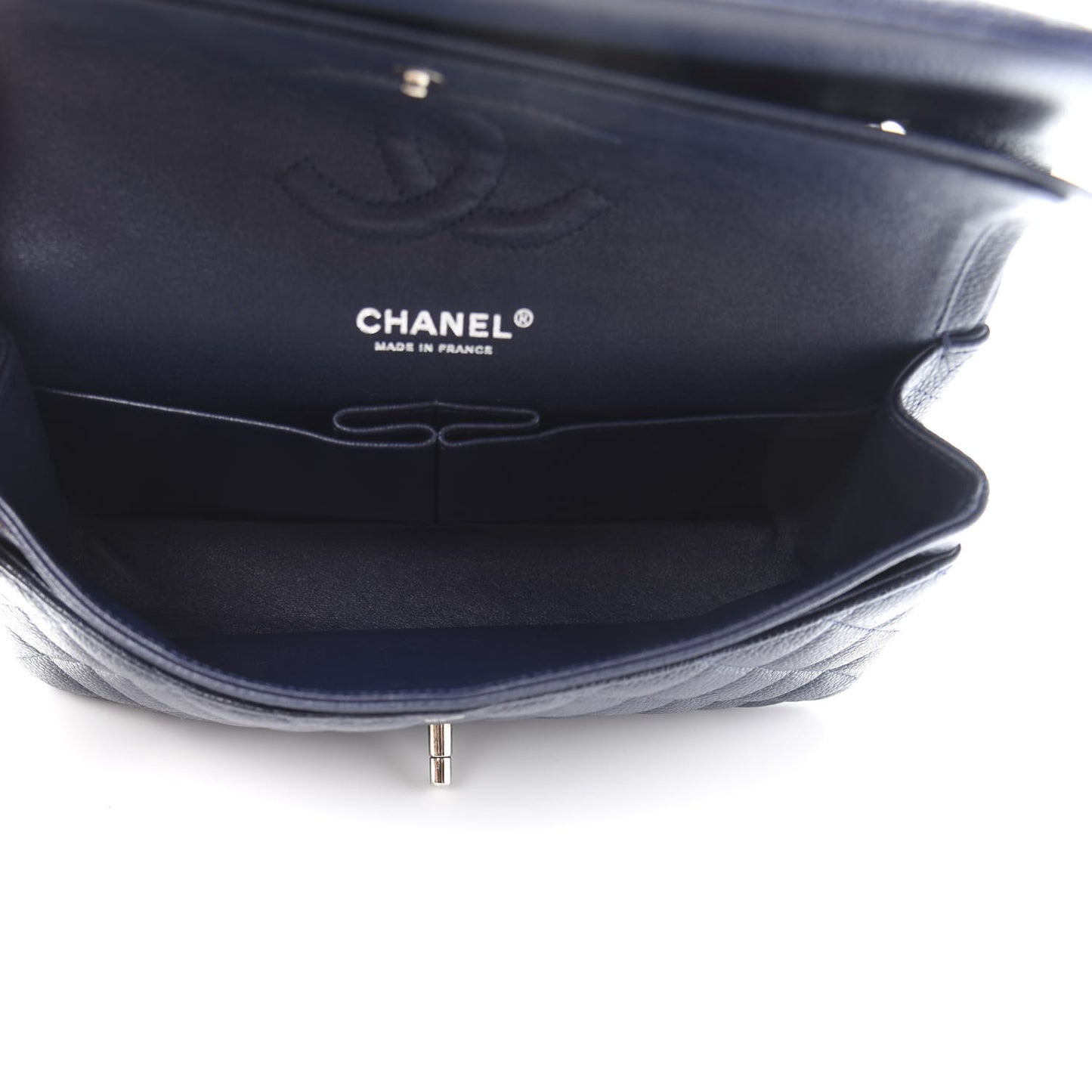Caviar Quilted Medium Double Flap Dark Blue