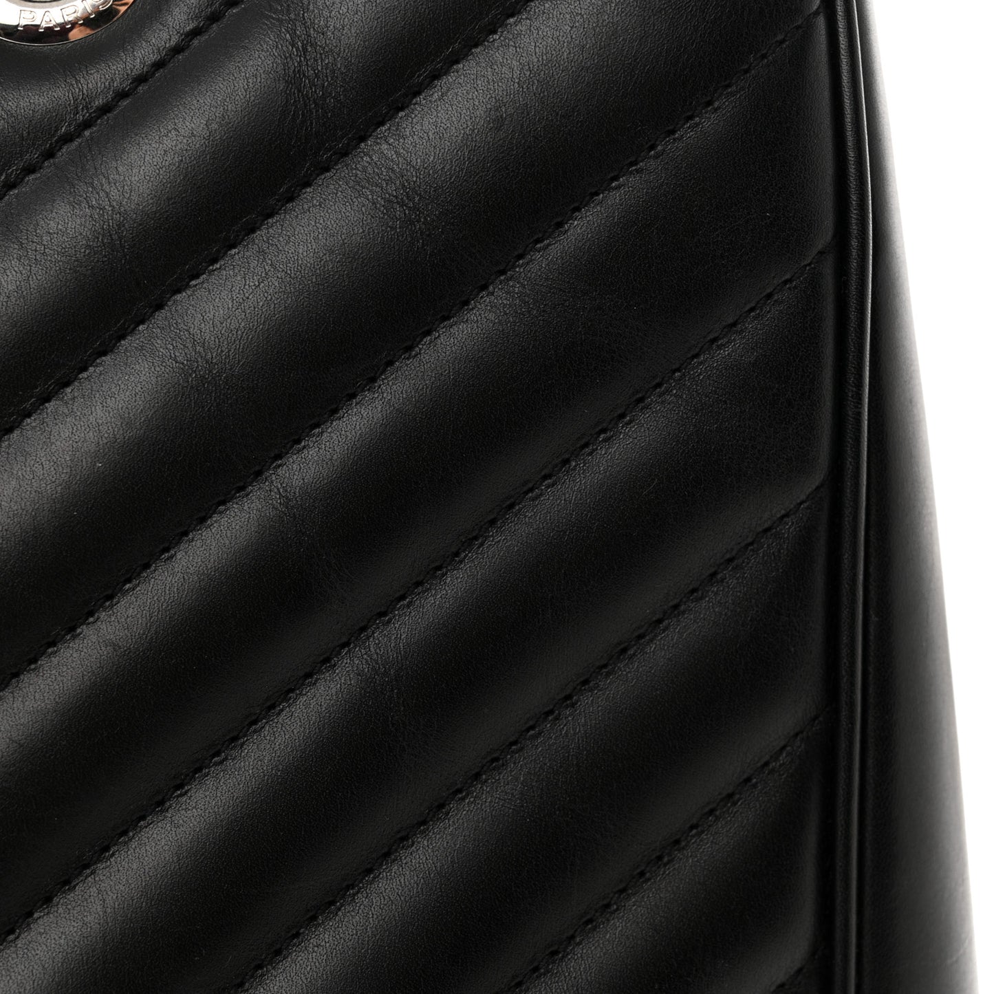 Smooth Calfskin Matelasse Chevron Large Monogram Shopping Bag Black