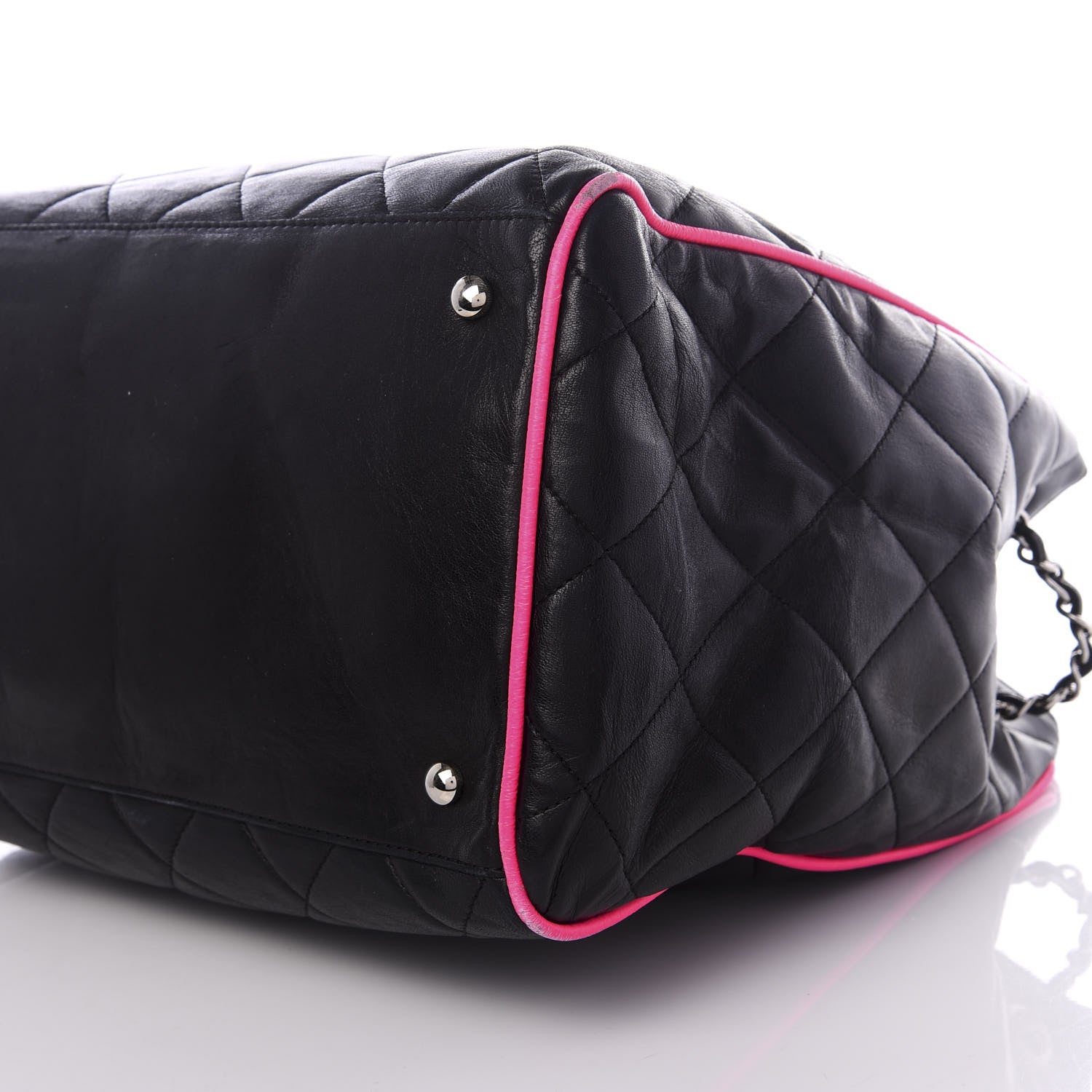 Chanel Lambskin Quilted CC Shopping Tote Black Pink 7 of 8