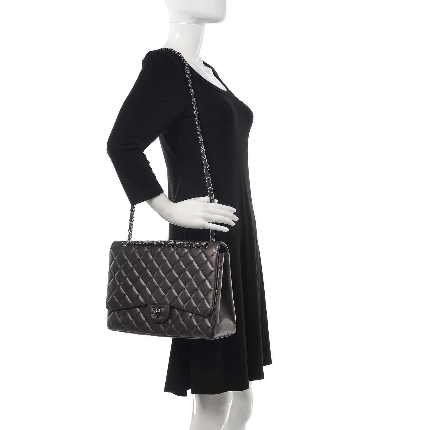 Chanel Lambskin Maxi Single Flap Flap Dark Grey 2 of 18