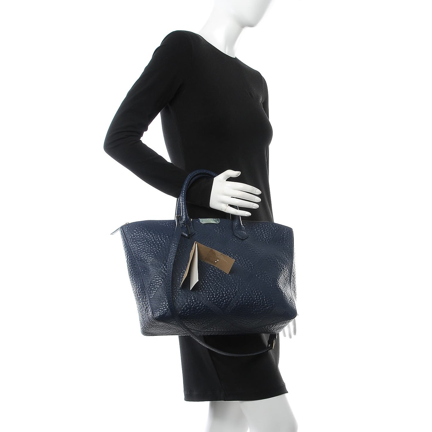 Heritage Grain Check Embossed Medium Dewsbury Tote Blue Carbon