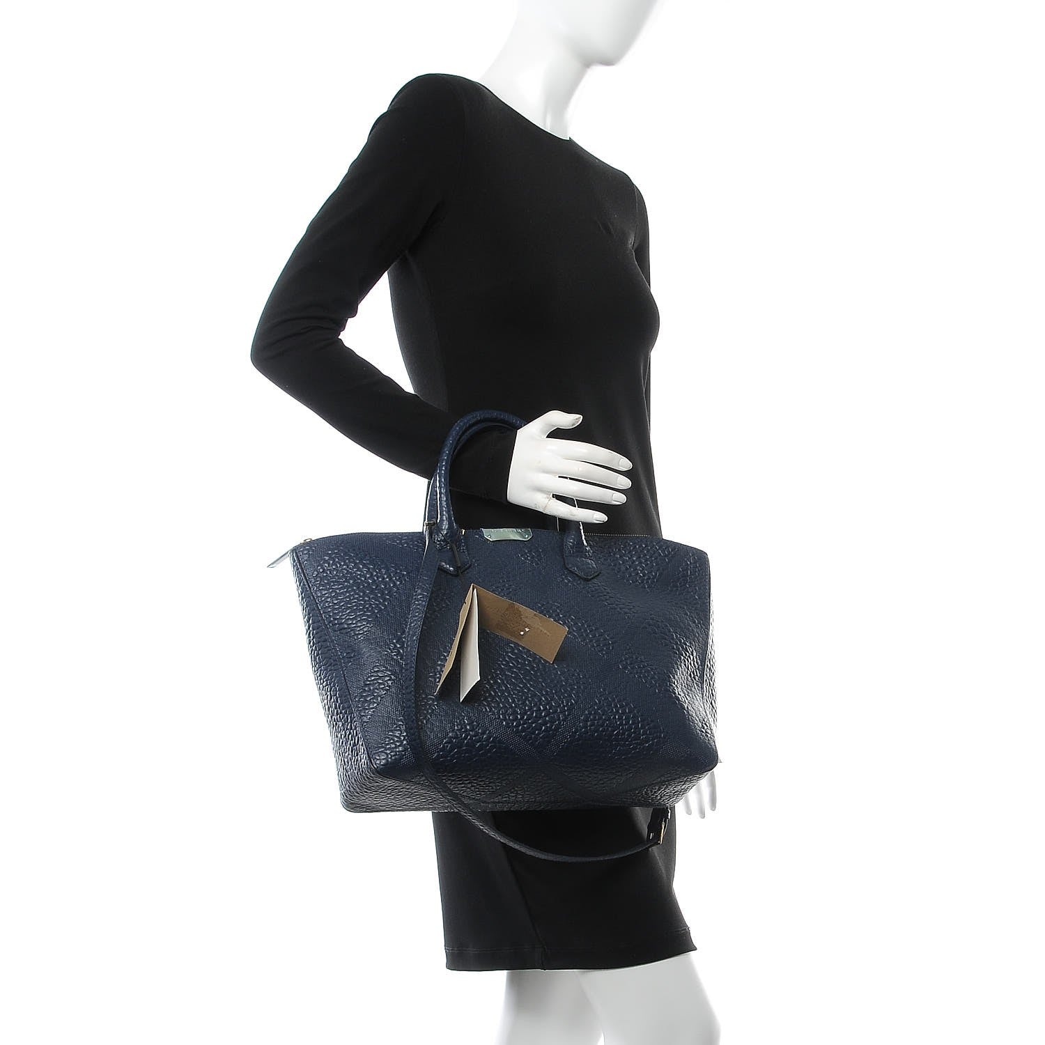 Burberry Heritage Grain Check Embossed Medium Dewsbury Tote Blue Carbon 2 of 9