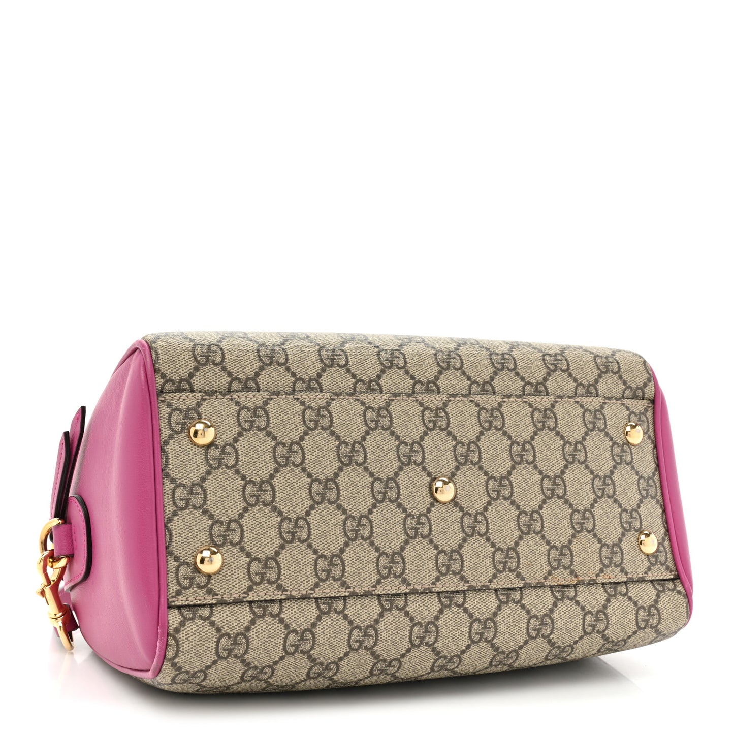 GG Supreme Monogram Moon Calfskin Small Boston Beige Ebony Hibiscus Red New Rosette