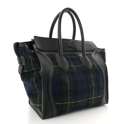 Celine Smooth Calfskin Tweed Tartan Mini Luggage Midnight 3 of 16
