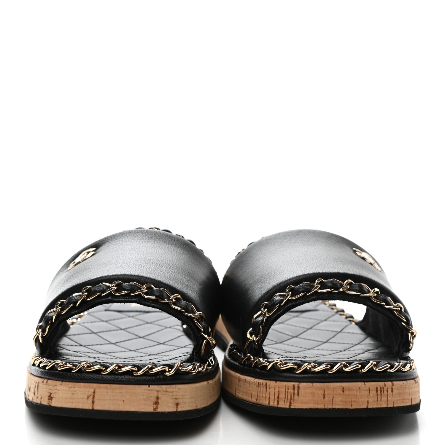 Chanel Lambskin Chain Cork Slide Sandals 36 Black 2 of 9