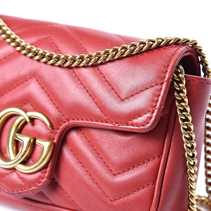 Gucci Calfskin Matelasse Super Mini GG Marmont Shoulder Bag Hibiscus Red 10 of 12