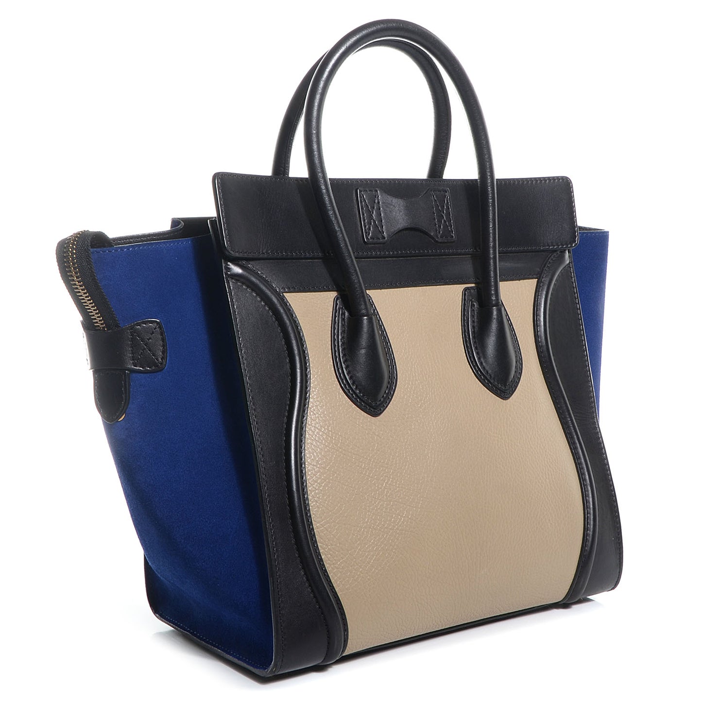 Textured Calfskin and Suede Mini Tri-Color Luggage Black