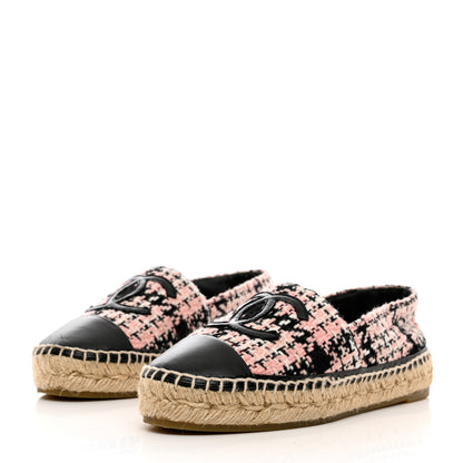 Chanel Tweed Lambskin CC Espadrilles 36 Pink Black 3 of 10
