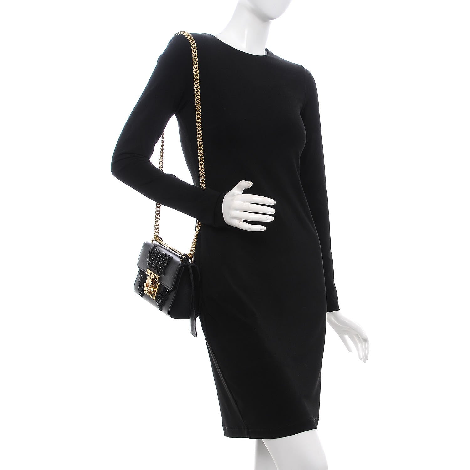 Gucci Calfskin Crystal Snake Embroidered Small Padlock Shoulder Bag Black 2 of 12