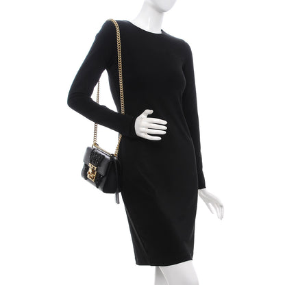 Gucci Calfskin Crystal Snake Embroidered Small Padlock Shoulder Bag Black 2 of 12