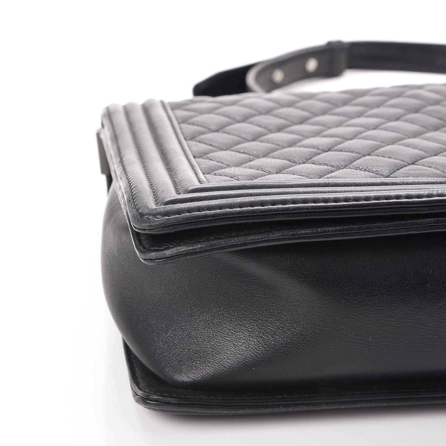 Calfskin Quilted Large Boy Flap Black