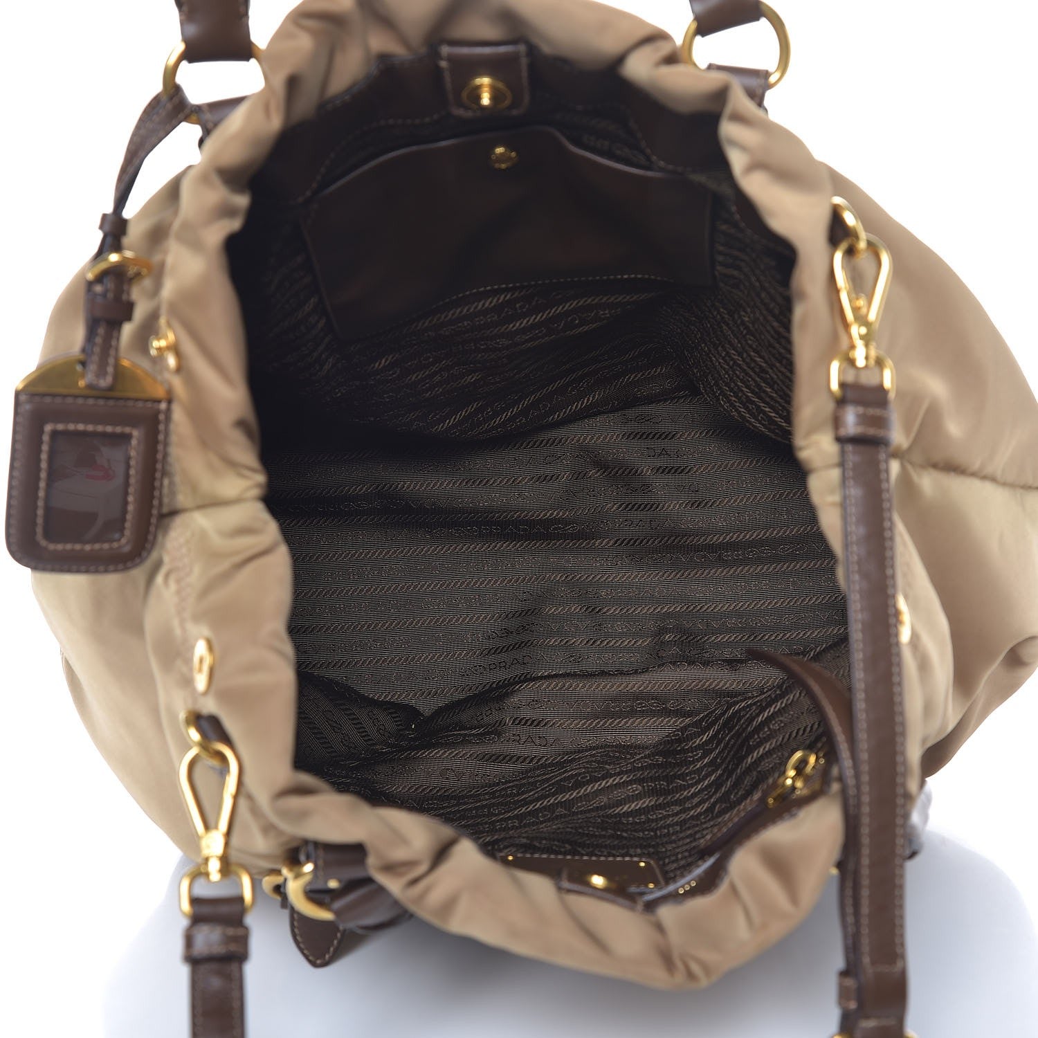 Prada Tessuto Nylon Logo Tote Cammello 5 of 10