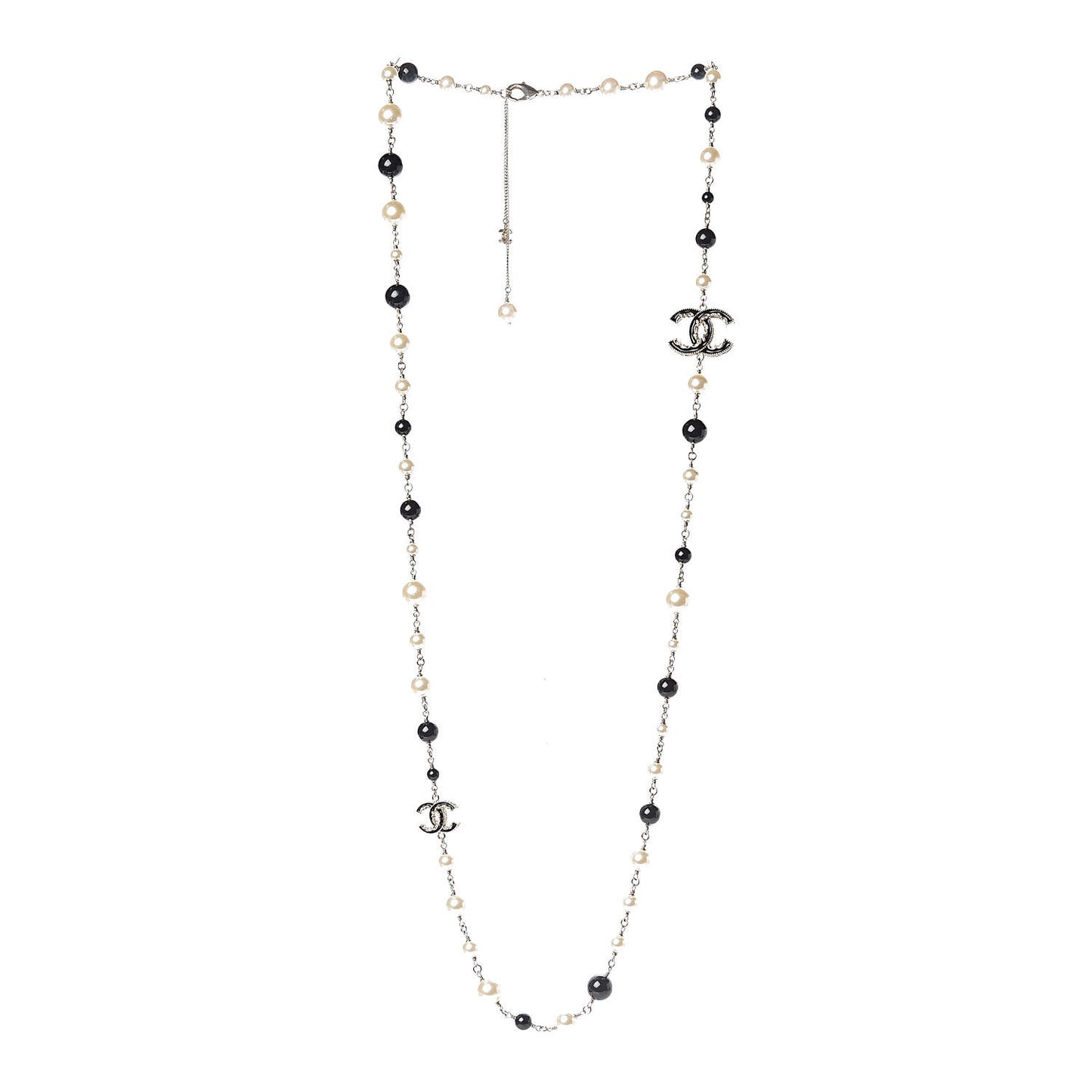 Pearl Bead Enamel CC Baroque Long Necklace Black Gold