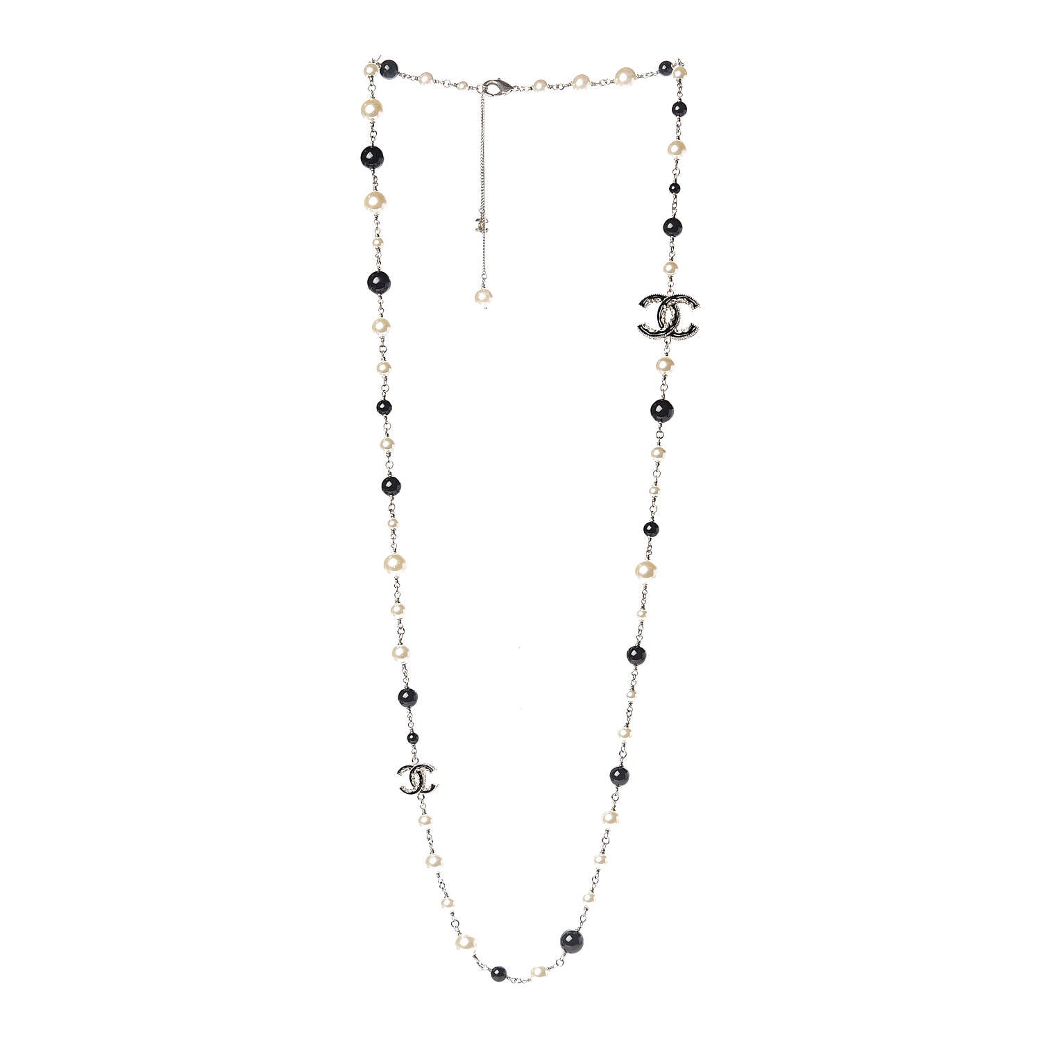 Chanel Pearl Bead Enamel CC Baroque Long Necklace Black Gold 3 of 4