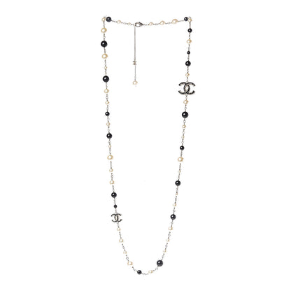 Chanel Pearl Bead Enamel CC Baroque Long Necklace Black Gold 3 of 4
