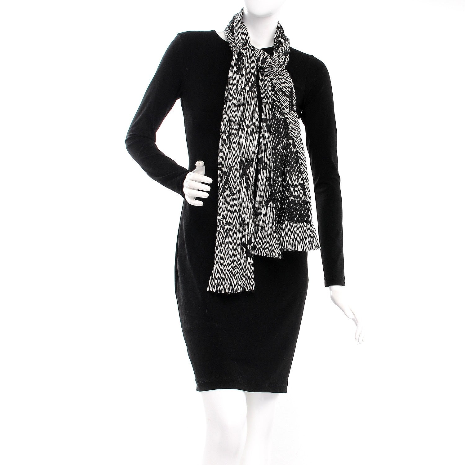 Louis Vuitton Wool Silk Logomania Mix Scarf Black 2 of 4
