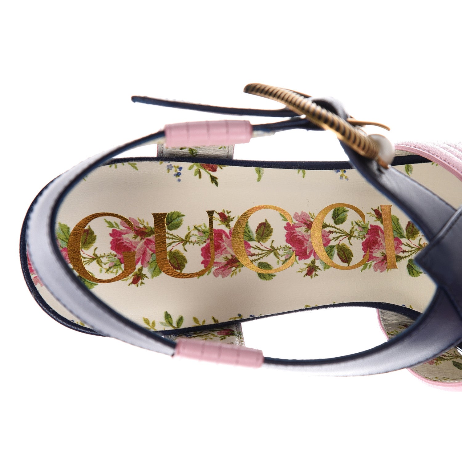 Gucci Malaga Kid Mid Heel T Strap Sandals 36.5 Royal Bluette Sugar Pink 7 of 9