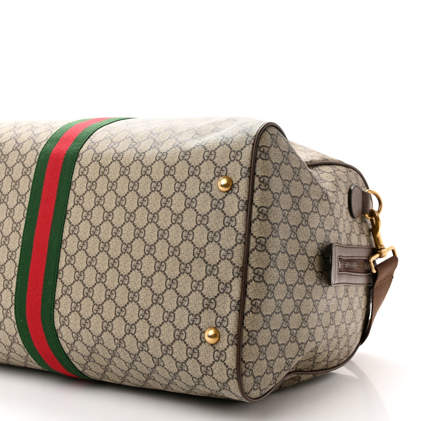 GG Supreme Monogram Textured Dollar Calfskin Web Large Savoy Duffle Bag Beige Ebony New Acero