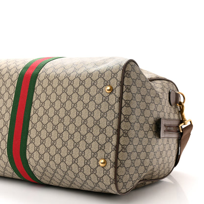 Gucci GG Supreme Monogram Textured Dollar Calfskin Web Large Savoy Duffle Bag Beige Ebony New Acero 9 of 14