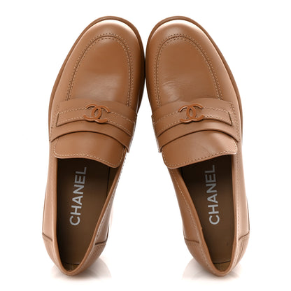 Chanel Calfskin CC Platform Loafers 38 Beige 2 of 9