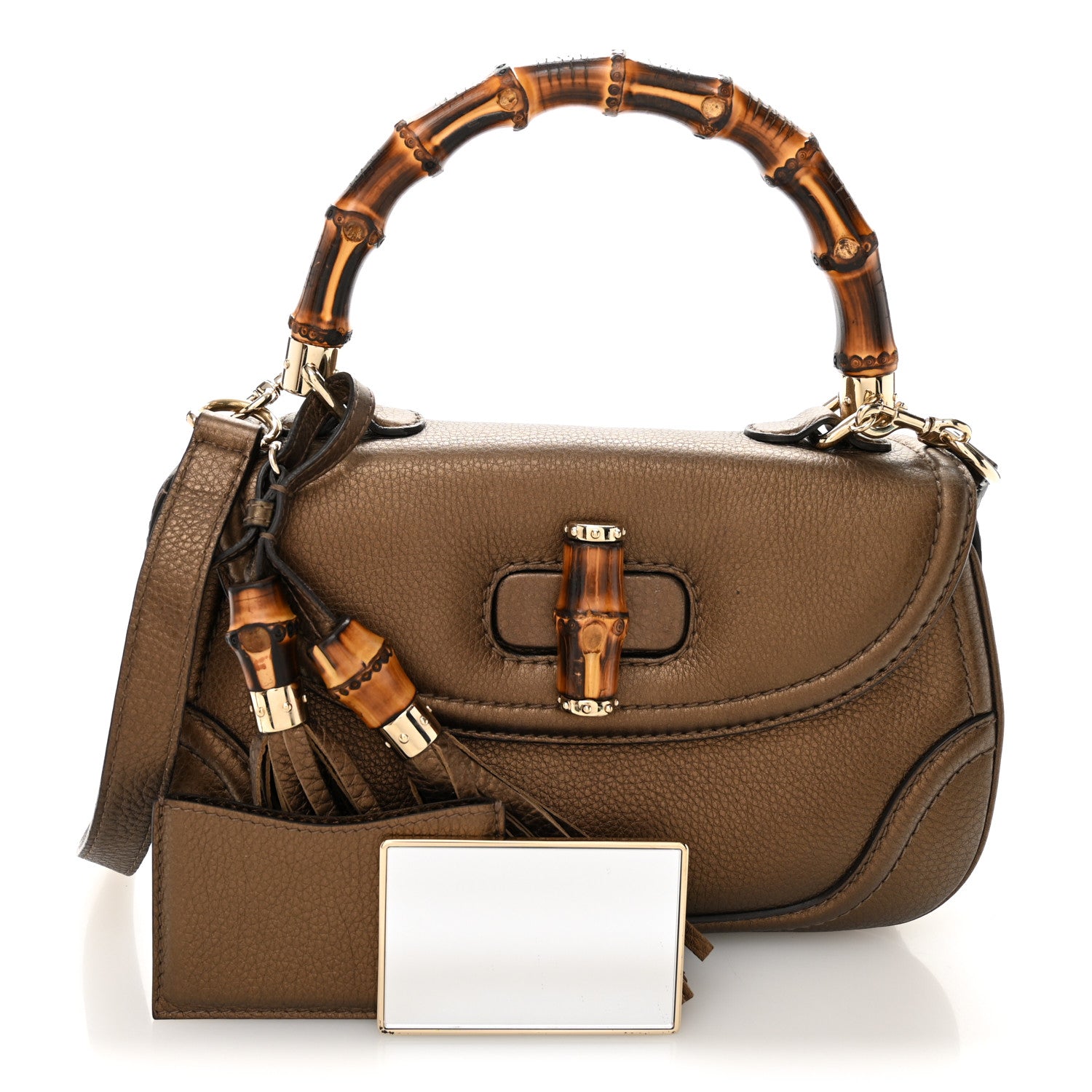 Gucci Metallic Calfskin Medium New Bamboo Top Handle Bag Bronze 3 of 16