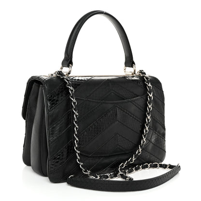 Chanel Calfskin Sheepskin Watersnake Chevron Quilted CC Small Trendy CC Dual Handle Flap Bag Black 4 of 28