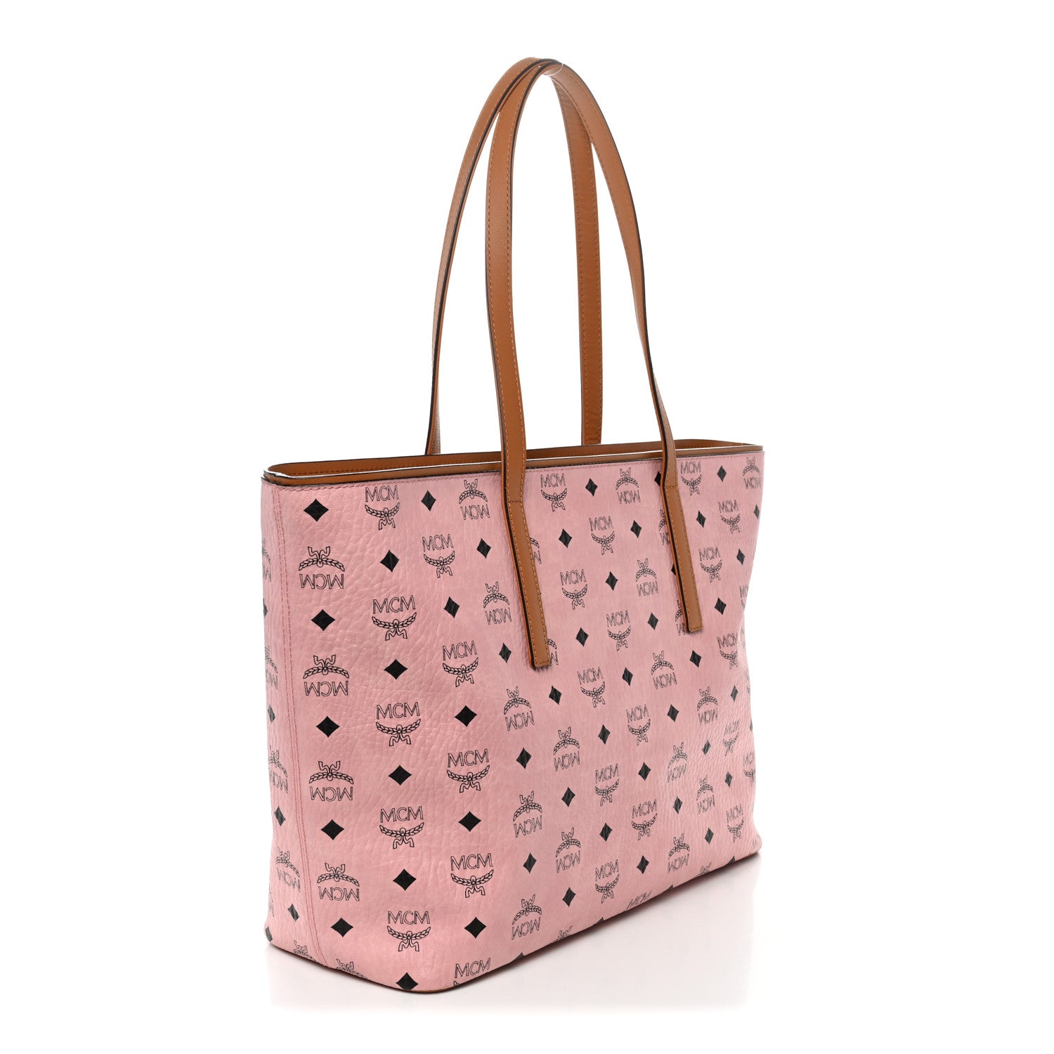MCM Visetos Medium Anya Zip Top Shopper Tote Soft Pink 3 of 10