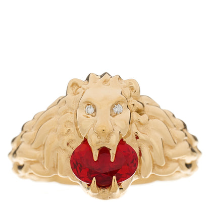 Gucci 18K Yellow Gold Diamond Fire Opal Lion Head Ring 53 6.25 1 of 5