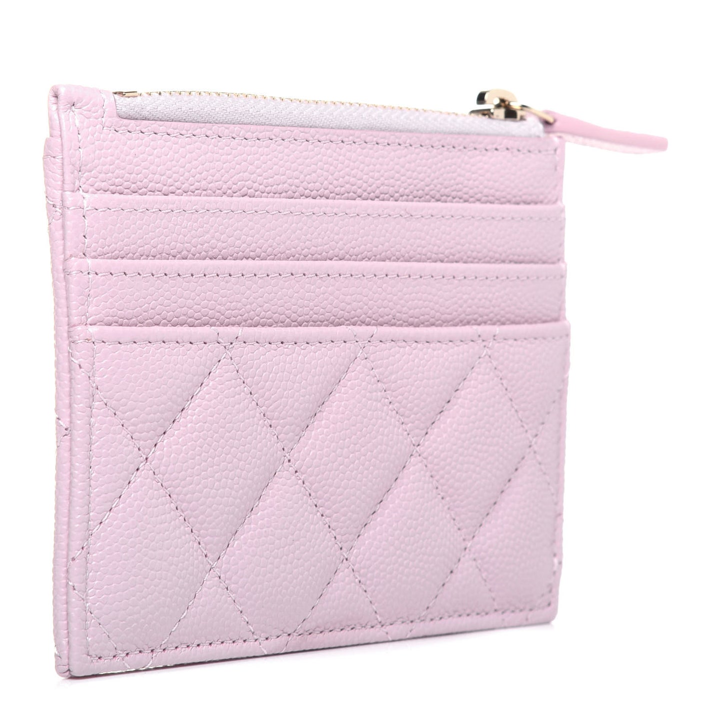 Caviar Quilted CC Zip Card Holder Light Pink