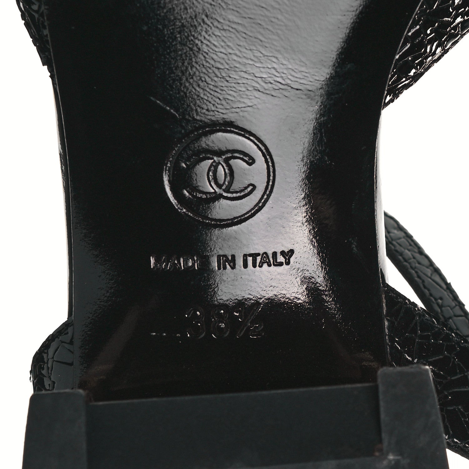 Chanel Patent Embossed Grosgrain Cap Toe Pearl Slingbacks 38.5 Black 7 of 8