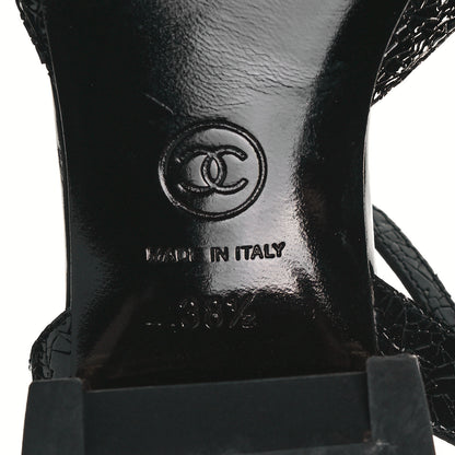 Chanel Patent Embossed Grosgrain Cap Toe Pearl Slingbacks 38.5 Black 7 of 8