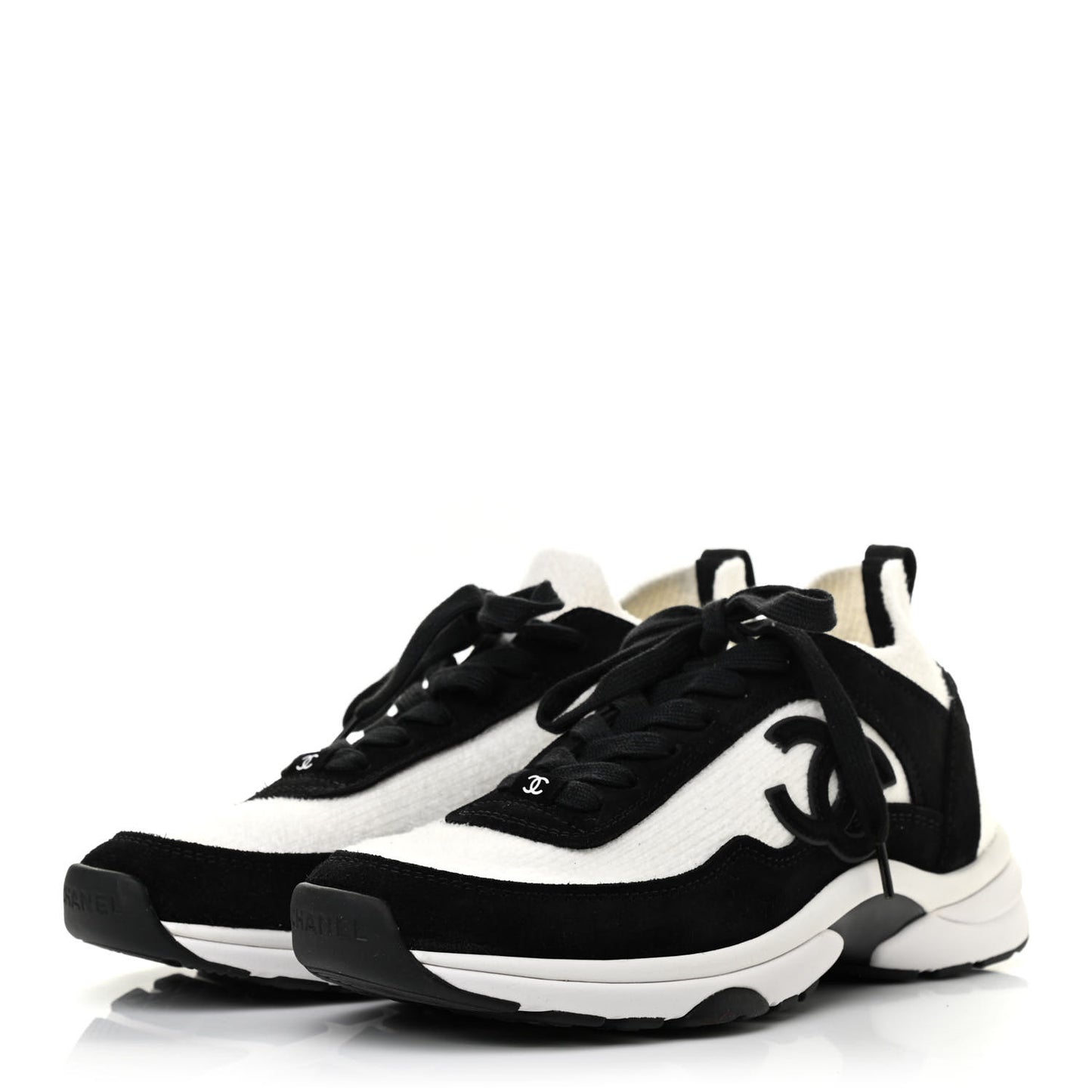 Fabric Suede Calfskin CC Sneakers 38.5 White Black
