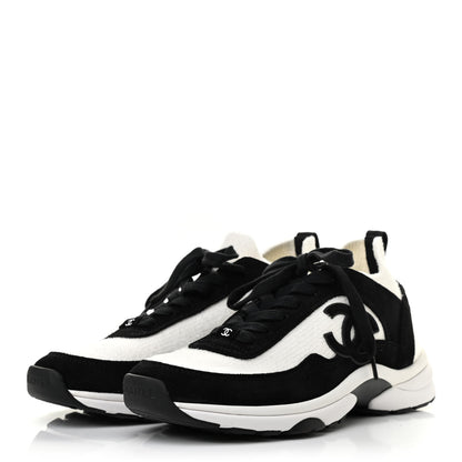 Chanel Fabric Suede Calfskin CC Sneakers 38.5 White Black 3 of 7