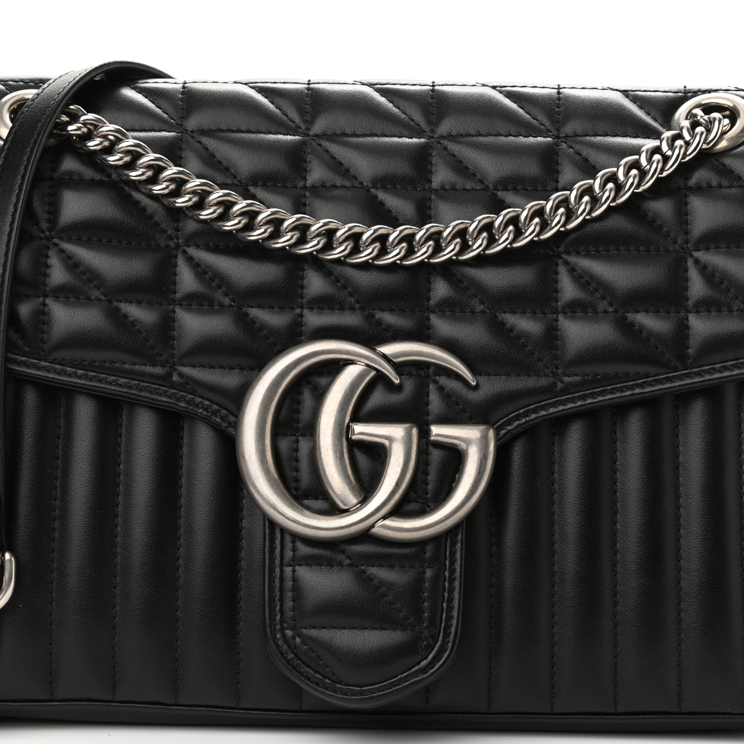 Gucci Calfskin Matelasse Aria Medium GG Marmont Shoulder Bag Black 8 of 12