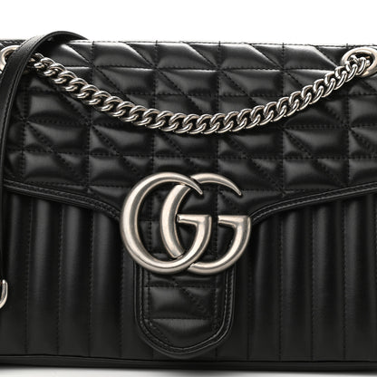Gucci Calfskin Matelasse Aria Medium GG Marmont Shoulder Bag Black 8 of 12