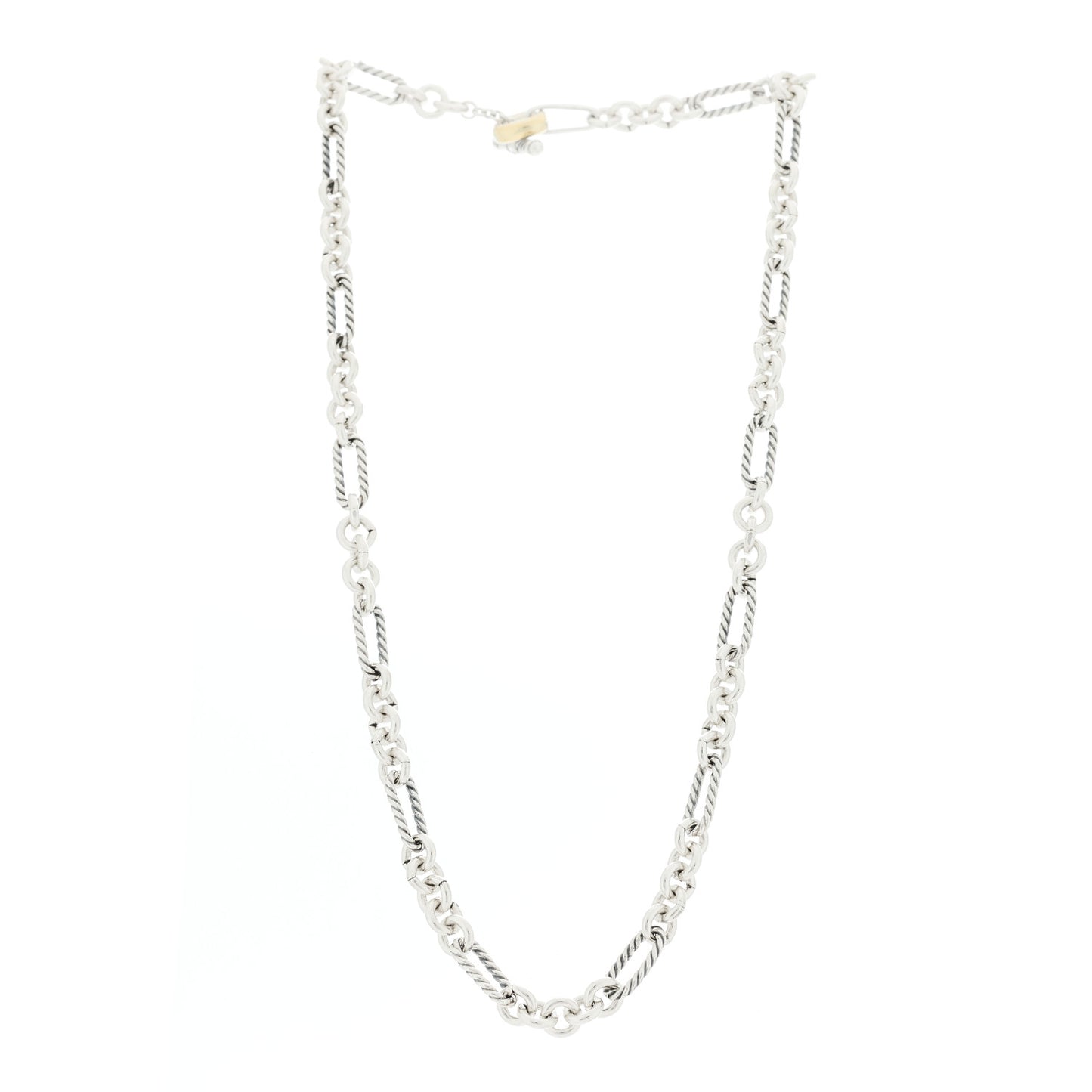 Sterling Silver 18K Yellow Gold Link Figaro Link Toggle Necklace