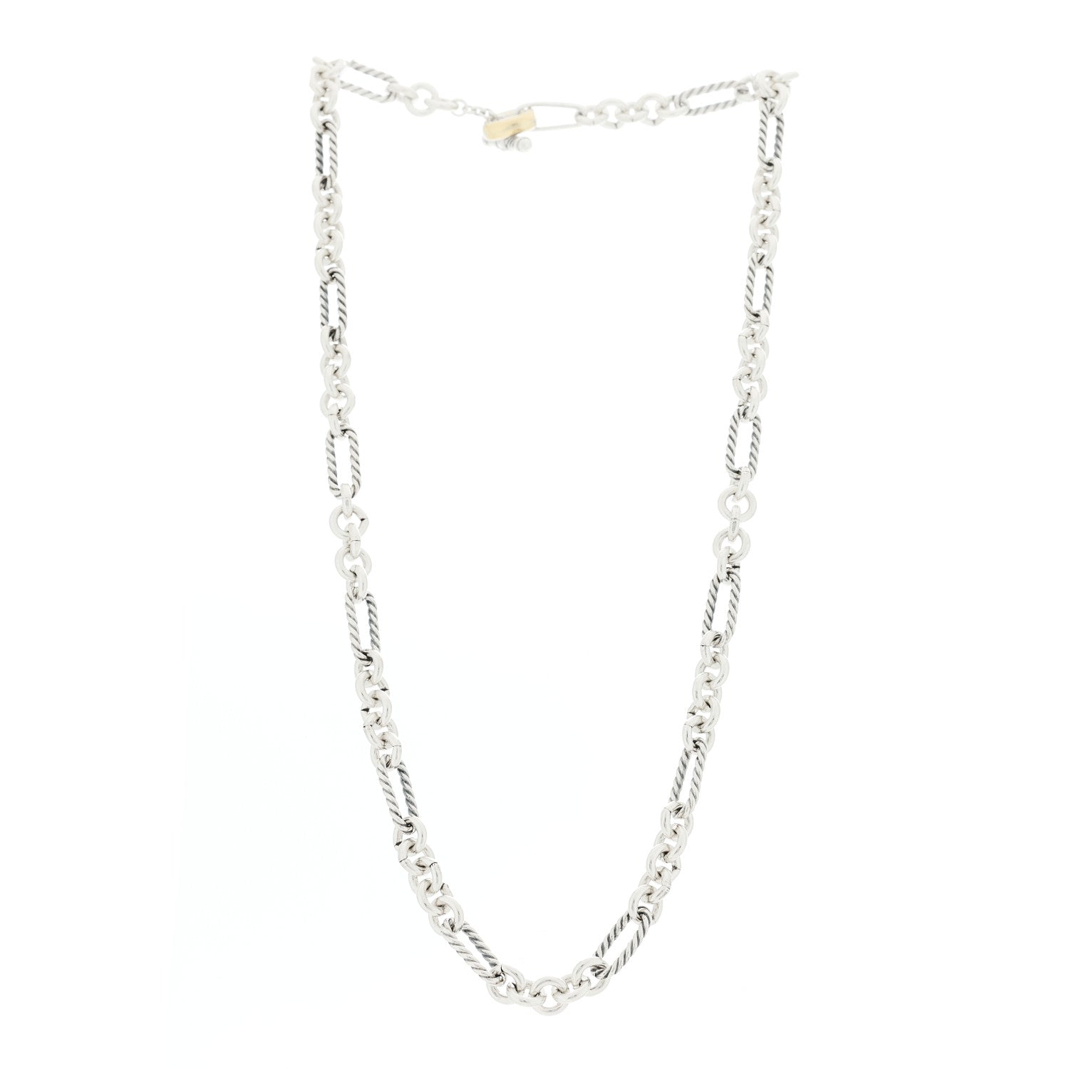 David Yurman Sterling Silver 18K Yellow Gold Link Figaro Link Toggle Necklace 2 of 5