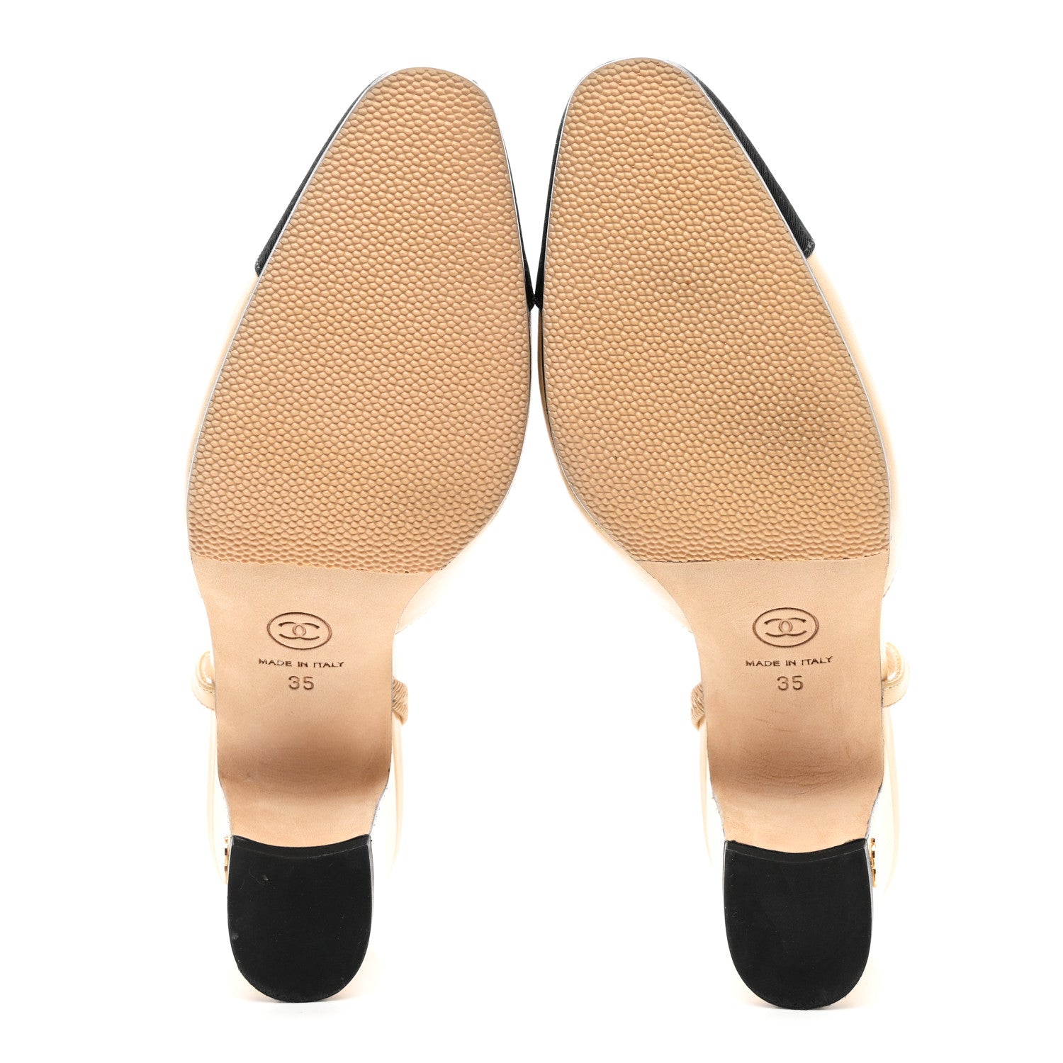 Chanel Goatskin Grosgrain Cap Toe CC Slingback Pumps 35 Beige Black 5 of 10