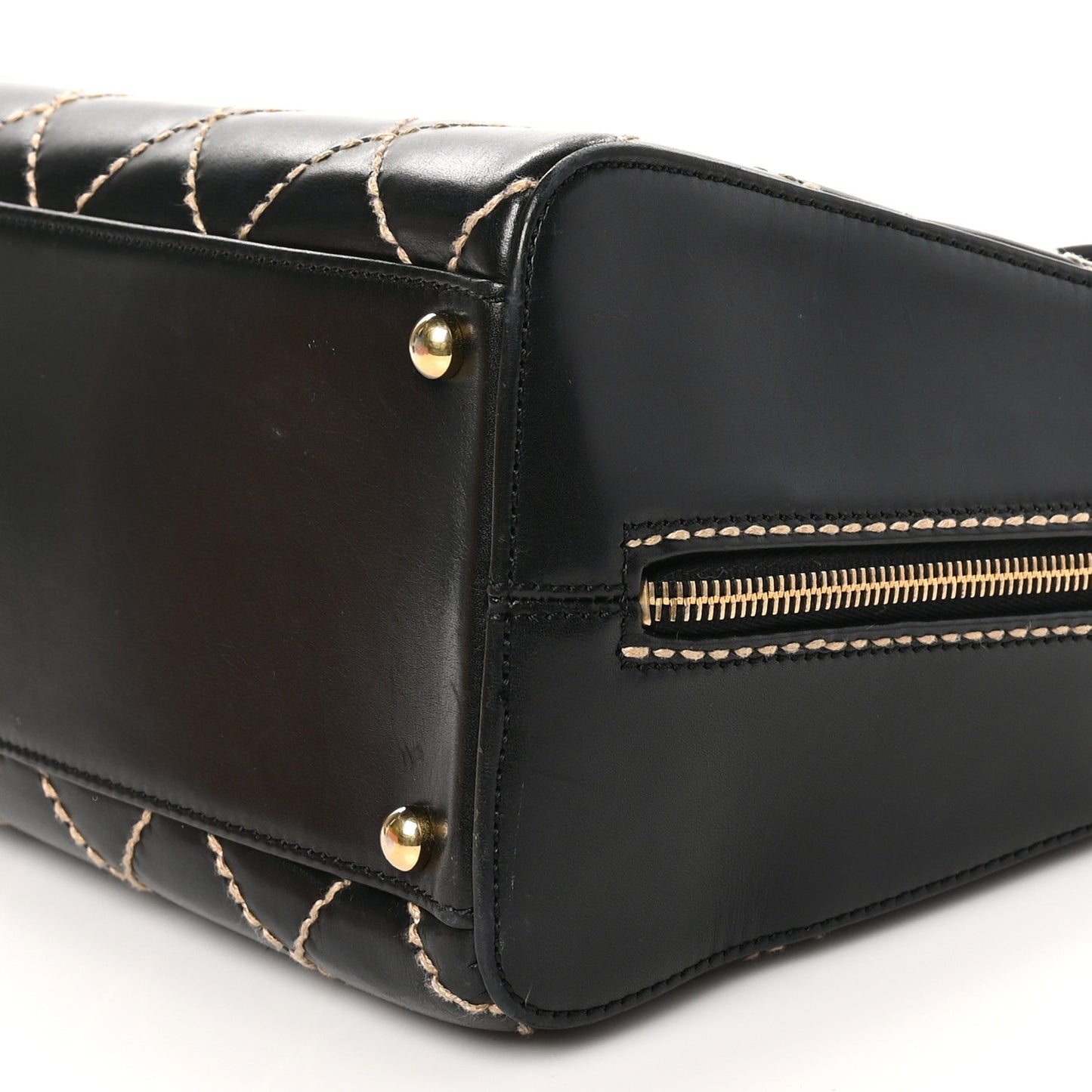 Calfskin Wild Stitch Vertical Top Handle Bag Black