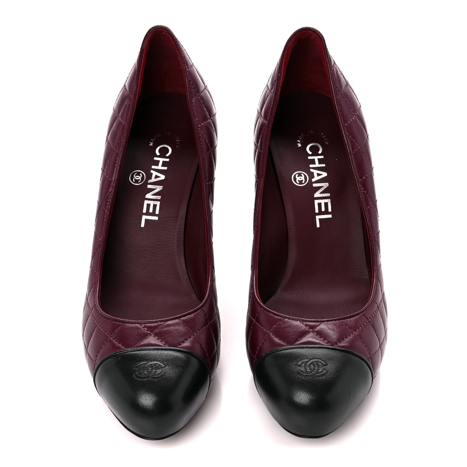 Chanel Lambskin Quilted CC Cap Toe Pumps 36 Burgundy Black 2 of 10