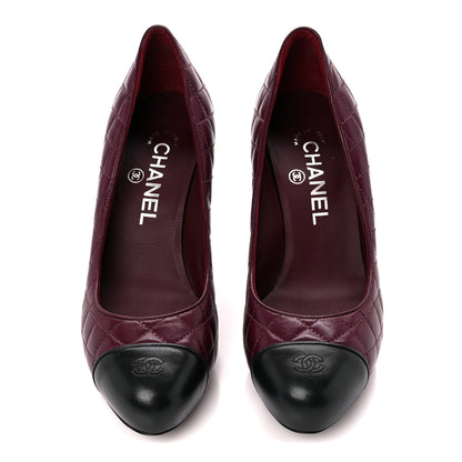 Chanel Lambskin Quilted CC Cap Toe Pumps 36 Burgundy Black 2 of 10