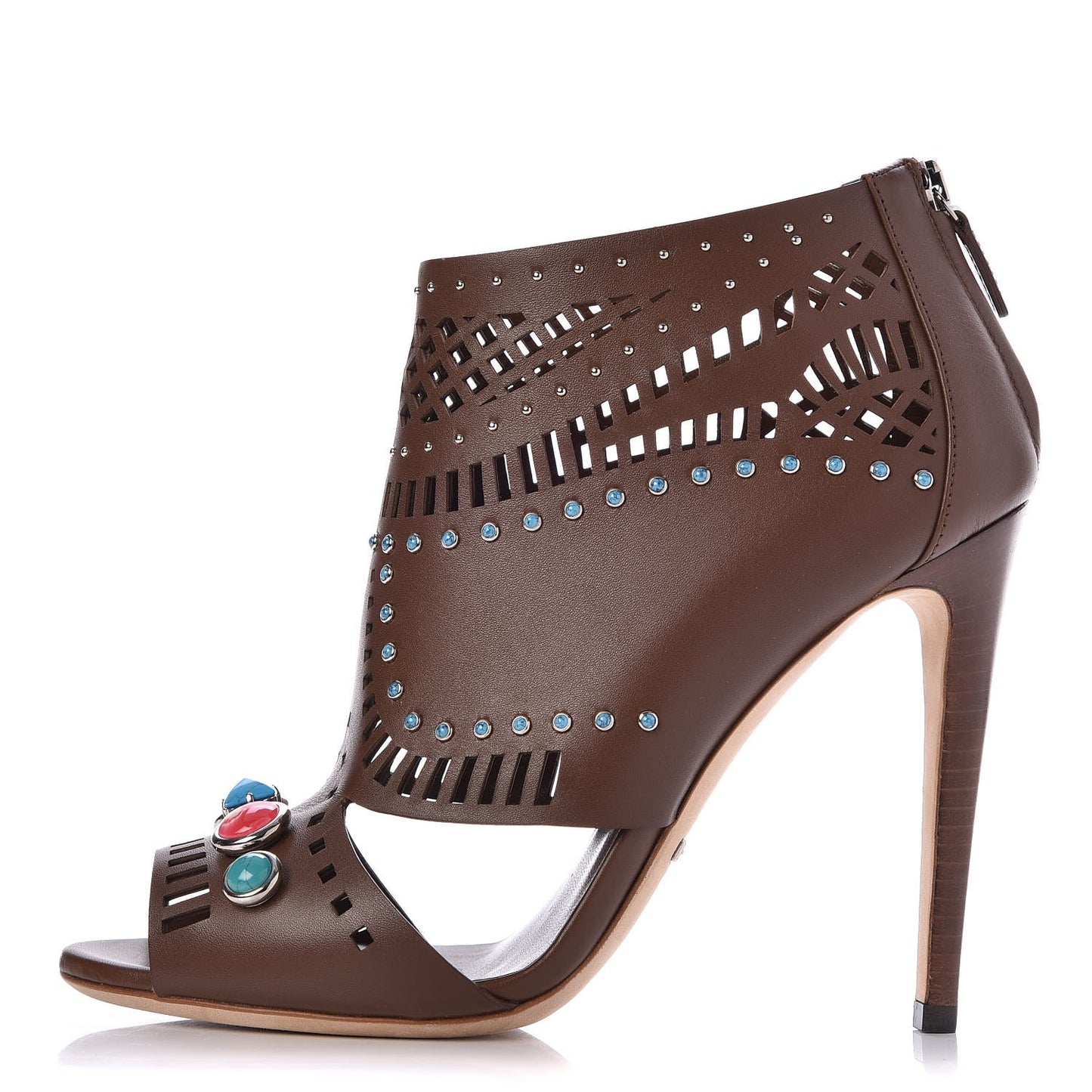 Calfskin Laser Cut Lika Ankle Boot 40 Nut Brown