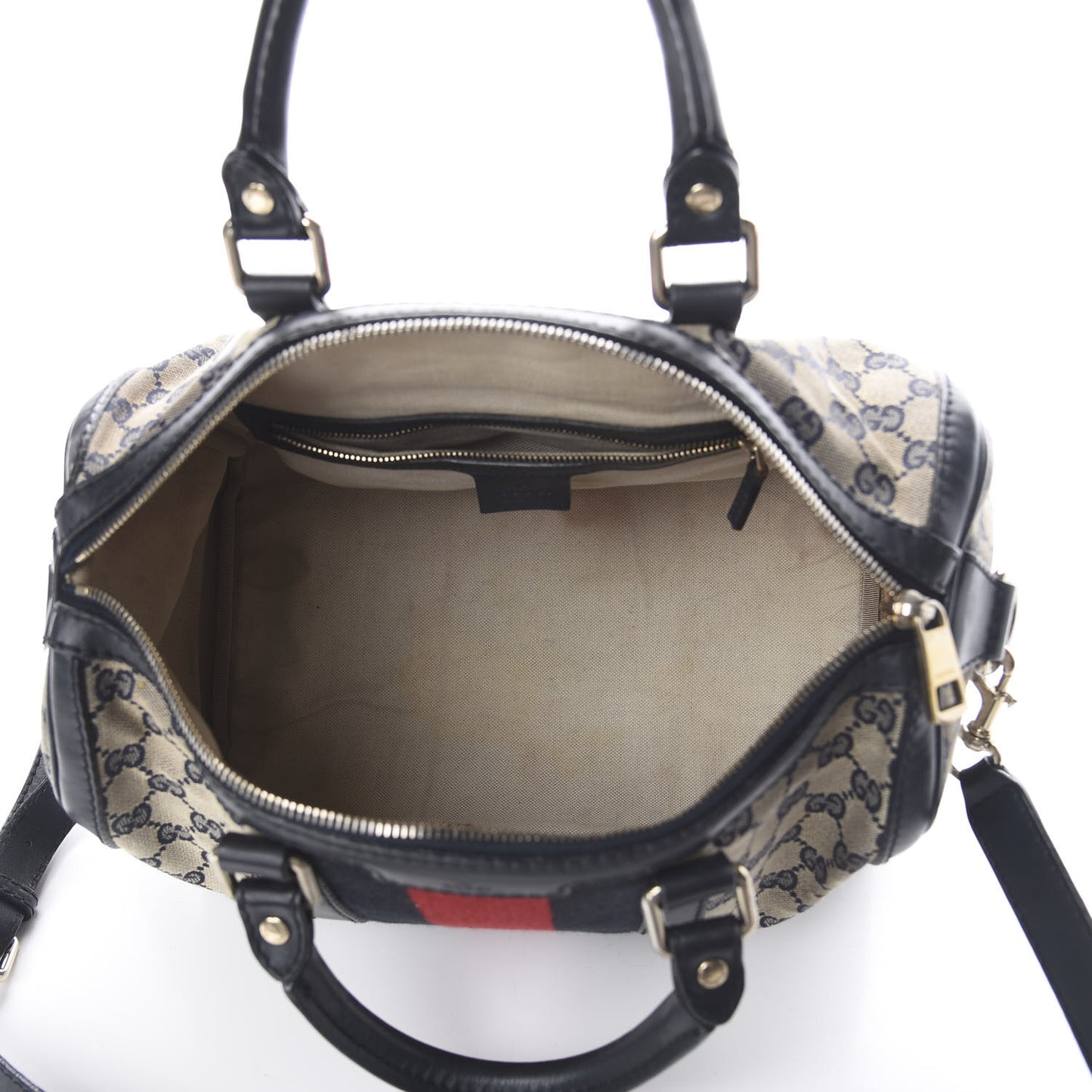 Monogram Selleria Calfskin Vintage Web Medium Boston Beige Blue