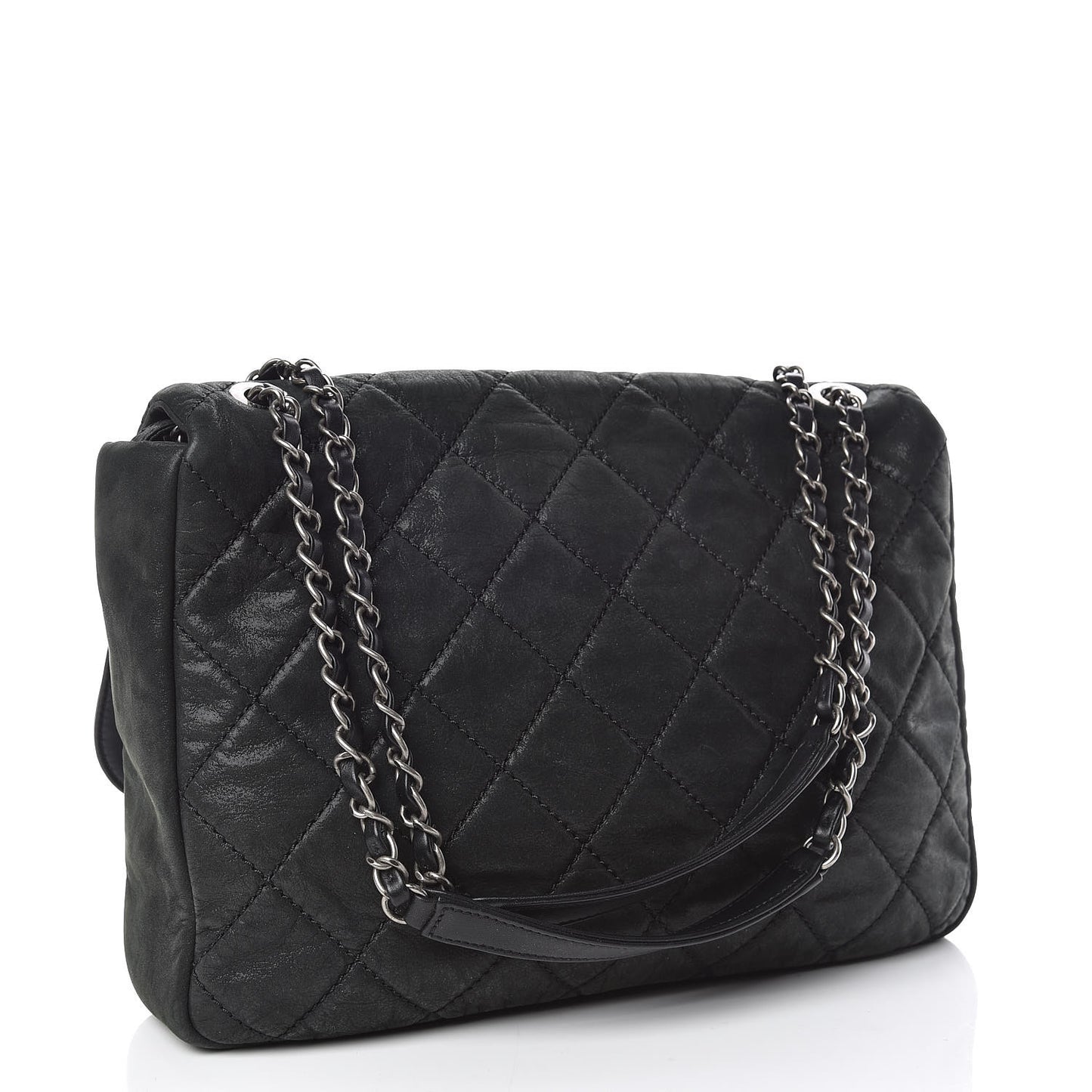 Iridescent Calfskin Jumbo In the Mix Double Flap Black