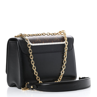 Louis Vuitton Calfskin Monogram Braided Twist Shoulder Bag MM Black 3 of 9