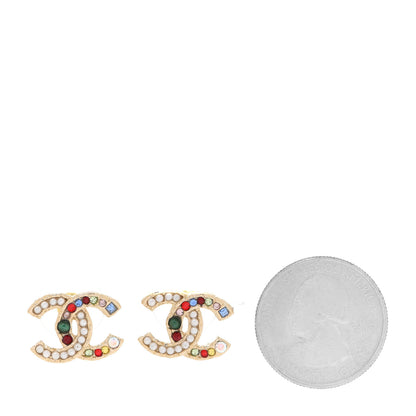 Chanel Pearl Crystal CC Earrings Gold Multicolor 2 of 5