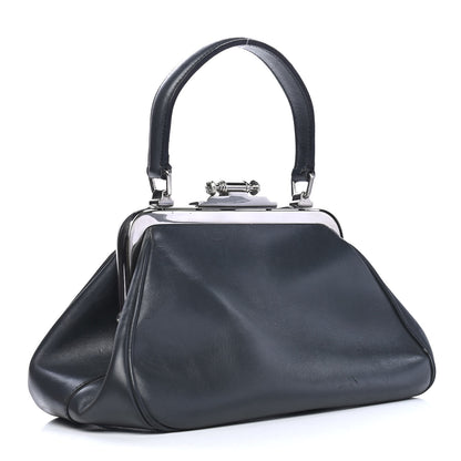 Prada Calfskin Top Handle Frame Bag Black 2 of 10