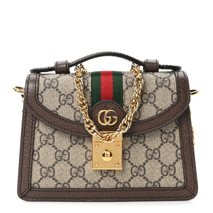 Gucci GG Supreme Monogram Textured Dollar Calfskin Web Mini Ophidia Padlock Top Handle Chain Shoulder Bag Beige Ebony New Acero 1 of 10