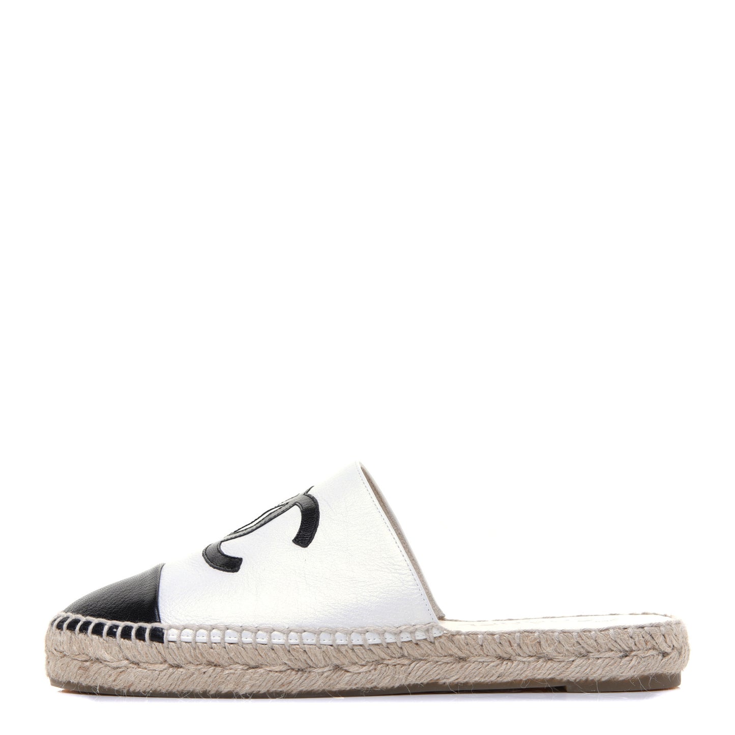 Iridescent Goatskin CC Espadrille Mules 38 Ivory Black