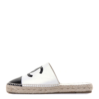 Chanel Iridescent Goatskin CC Espadrille Mules 38 Ivory Black 1 of 10